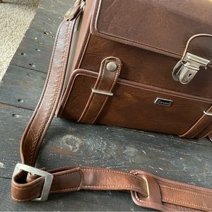 Vintage Marsand Industries Camera Shoulder Bag Hard Box Brown Faux Leather USA
